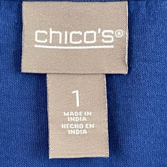 Chicos Top Womens 1 US Small Blue Shirt Embroidered 3/4 Sleeve Causal - Picture 2 of 12